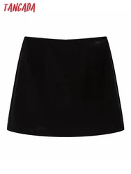 Tangada 2023 Winter Women Solid Velvet Skirt Zipper High Waist Mini Skirt BE278