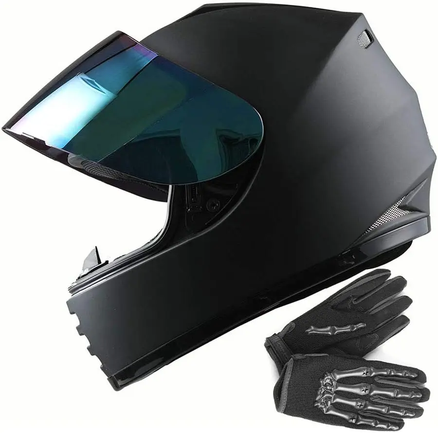 

Youth Motorcycle Full Face Helmet Street Bike BMX MX Kids Matt Black MX Skeleton Glove Bundle