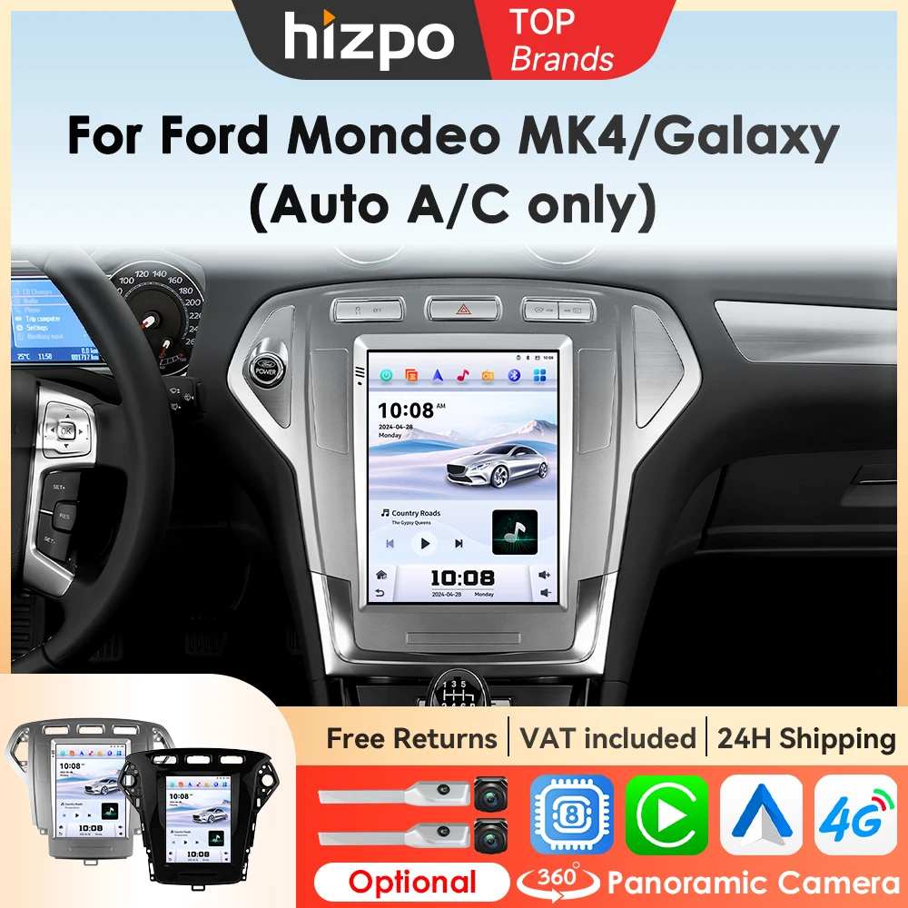 Hizpo 9.7 Pollici Android 14 per Ford Mondeo Mk4 Galaxy A/C 2007-2010, Autoradio Multimediale con GPS, 4G, Carplay Wireless e DSP