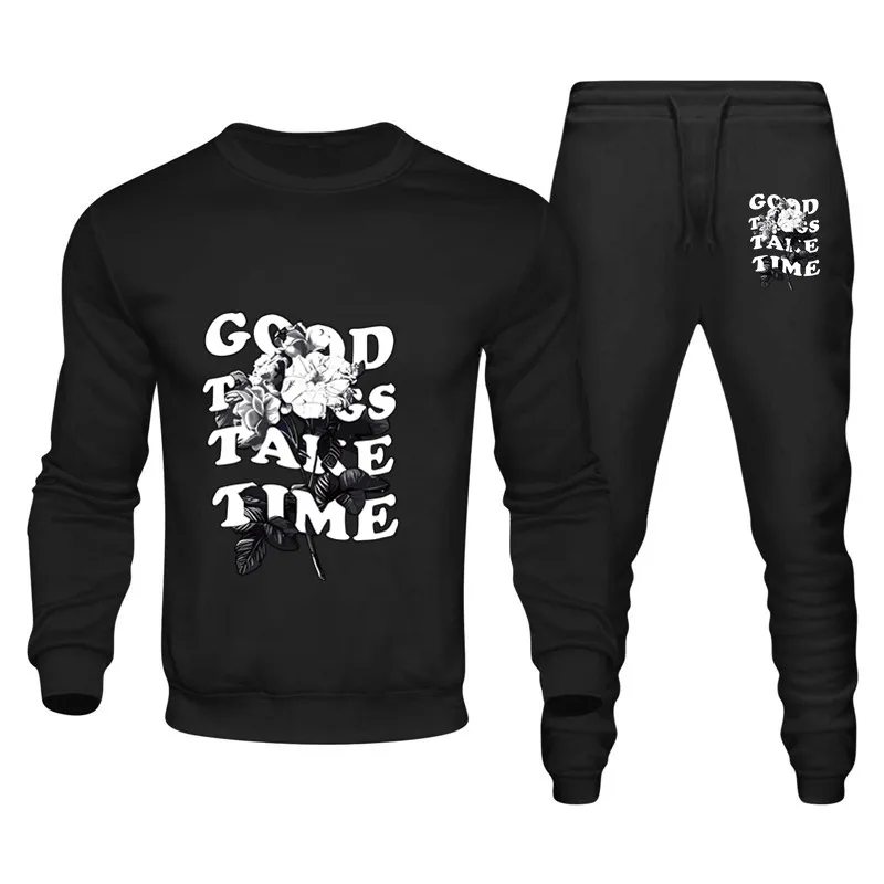 New men's fashion letter print sportswear men's suit hoodless pants autumn and winter sportswear casual sweatshirt