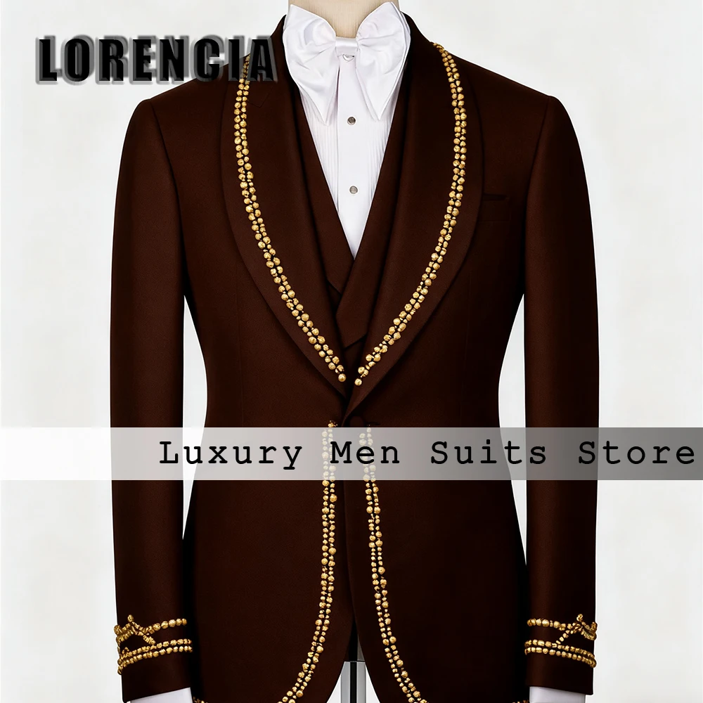 

Элегантные мужские костюмы с бисером, комплект смокингов с шалевым воротником, наряды для свадебной вечеринки, блейзер, жилет, брюки, disfraz hombre