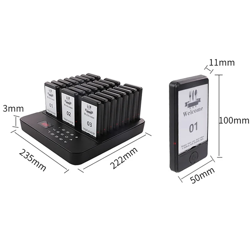 Wireless Restaurant Pagers Calling System 24 Coasters Buzzer Vibrator Bell Receivers For Food Truck Bar Coffee Fast Food Hotel
