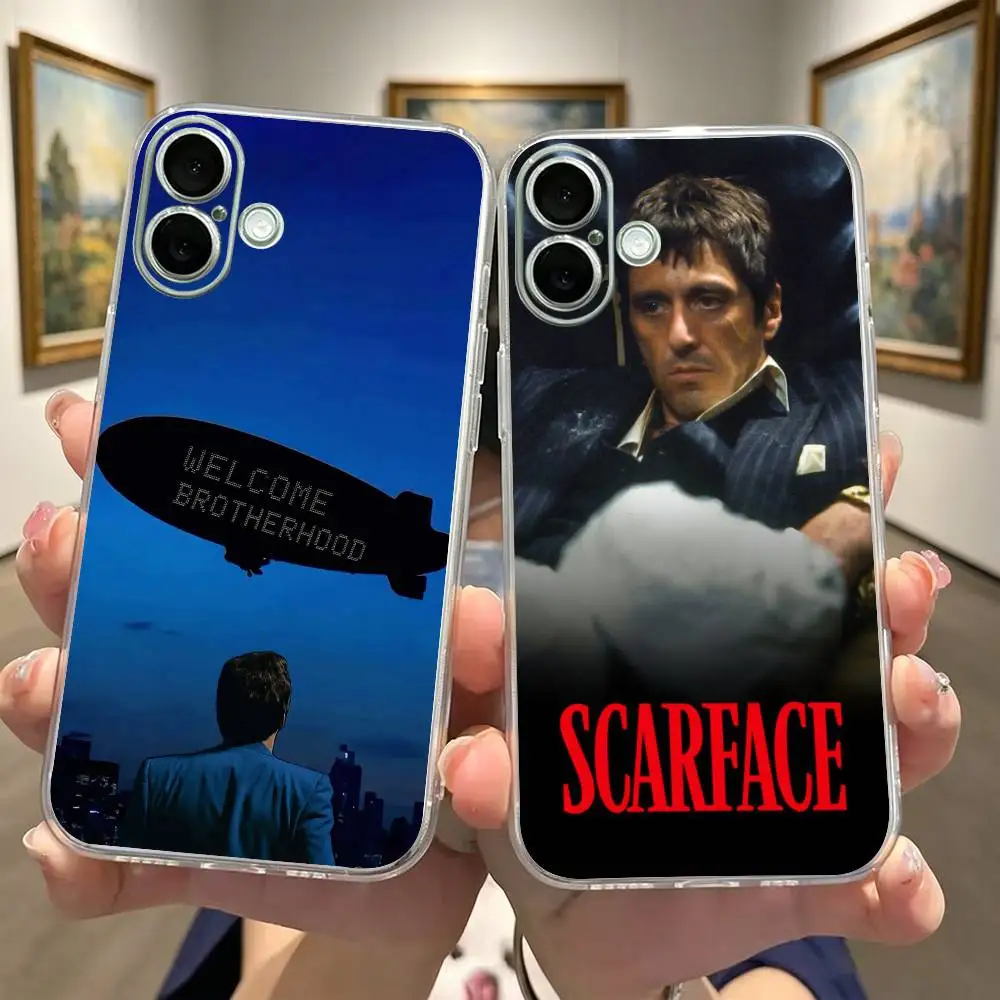 Cool S-Scarface Transparent Shockproof Phone Case For iPhone 17,16,15,14,13,12,11 Plus,Pro Max