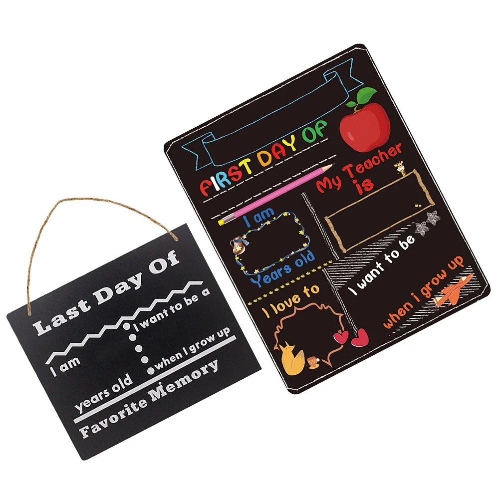 2Pcs Double-Sided Chalkboard Day School Milestone Signs Large Reversible Blackboard Wall Hanging Message Board