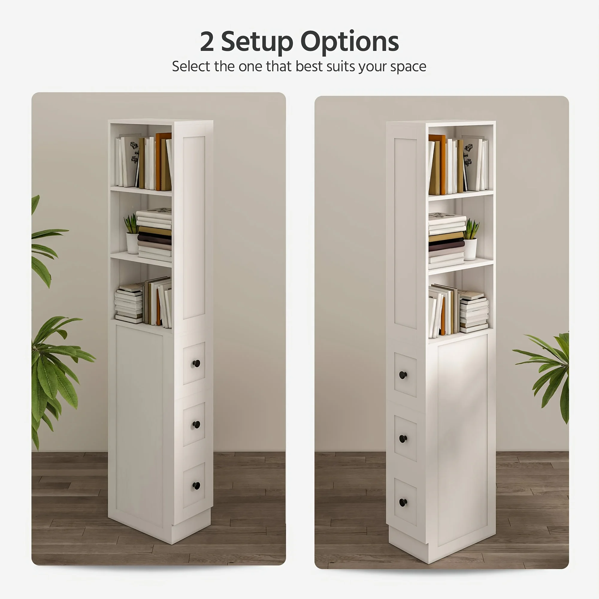 

LAUSAINT HOME Bathroom Storage Cabinet Tall Thin White Cabinet with 3 Adjustable Shelves, Slim Shallow Towel Linen Closet