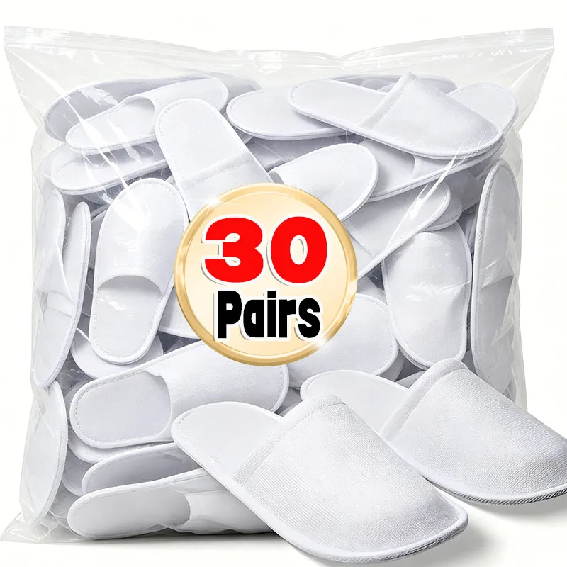 

30pairs White Disposable Slippers for Home Guests Travel Hotels Thickened Anti Slip Indoor Disposable Slippers for Women Men