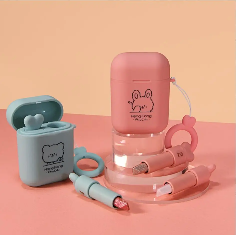 2 W 1 Dwukolorowy Gradientowy Aksamitny Cień w Sztyfcie Metaliczny Makijaż Oczu Długotrwały Pigment Brokatowy Zestaw Cieni do Powiek T2149