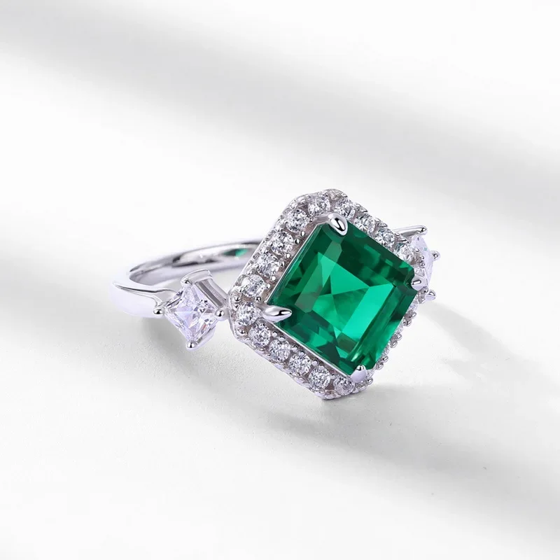 Geometric Cultured Emerald Ring for Women 18K Gold Inlaid with Colored Diamonds and Gemstones PT950 Platinum Ring Premium