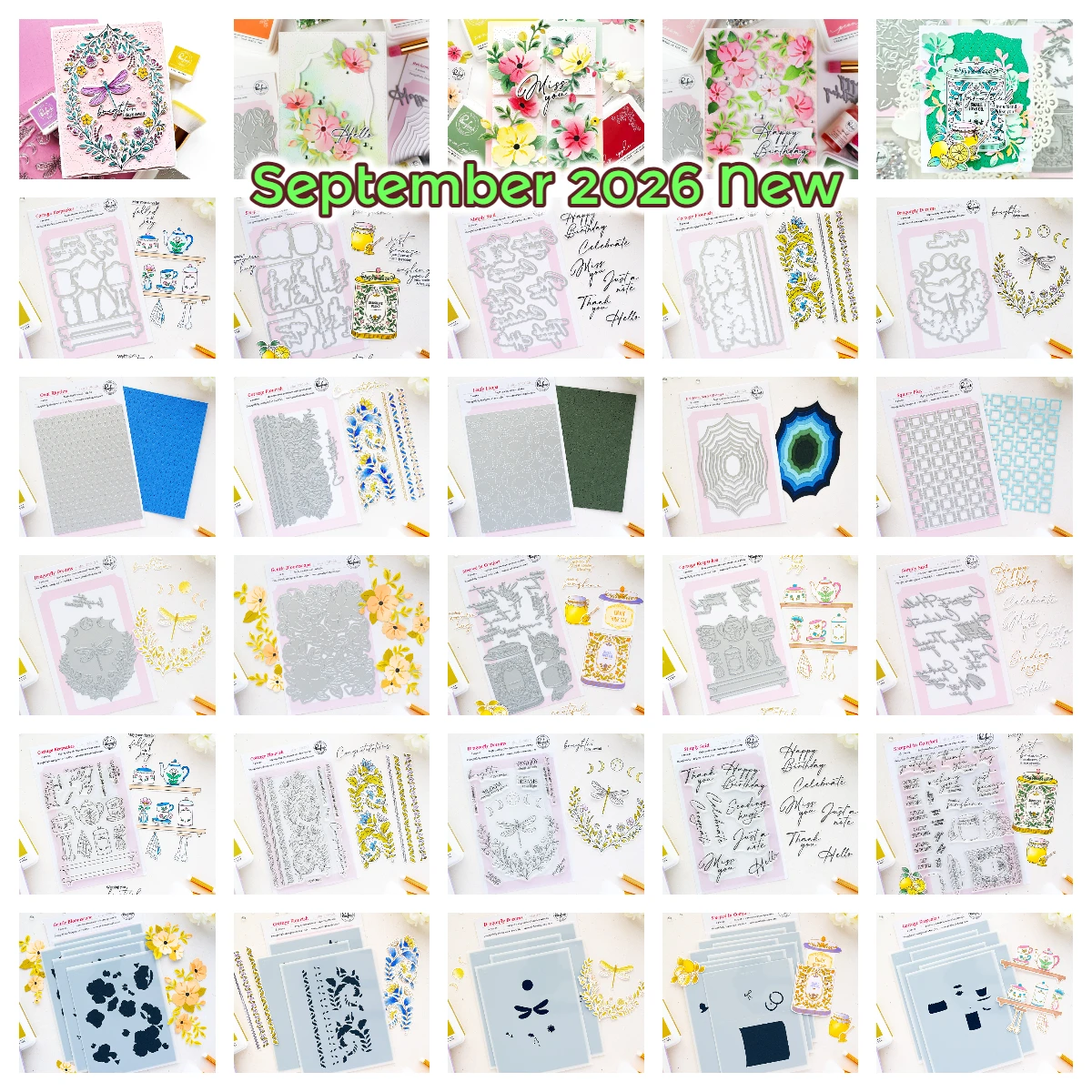 Pink Fresh September 2026 Neue Sanfte Blütenlandschaft Metall-Stanzformen Stempel Schablone Heißfolienprägung DIY Scrapbook Handgemachte Karten-Dekoration