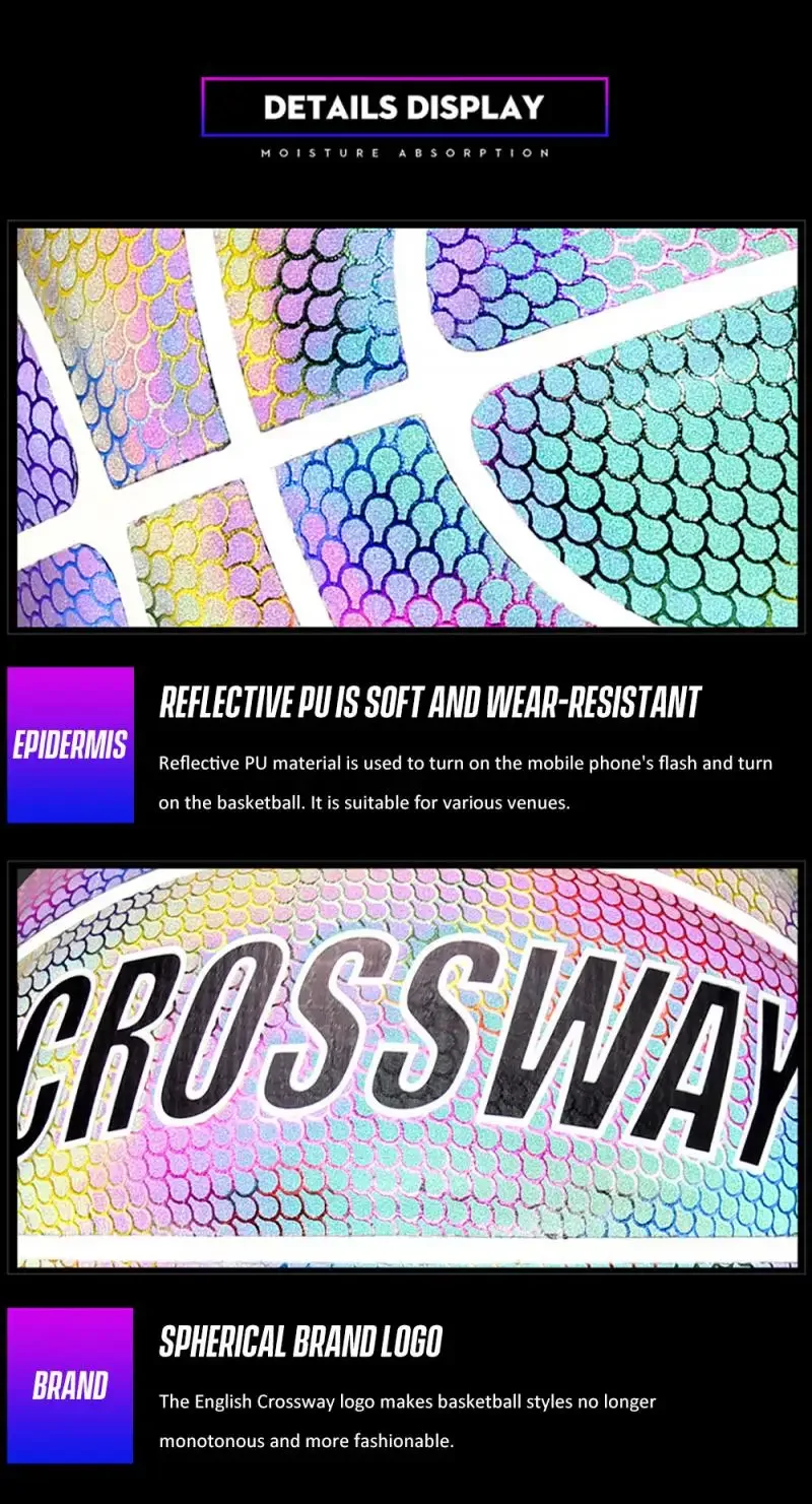 كروسواي أزياء ليلية عاكسة فردية ثلاثية الأبعاد لكرة السلة بو الجلود الشارع 7 #    هدية شخصية رياضية رائعة