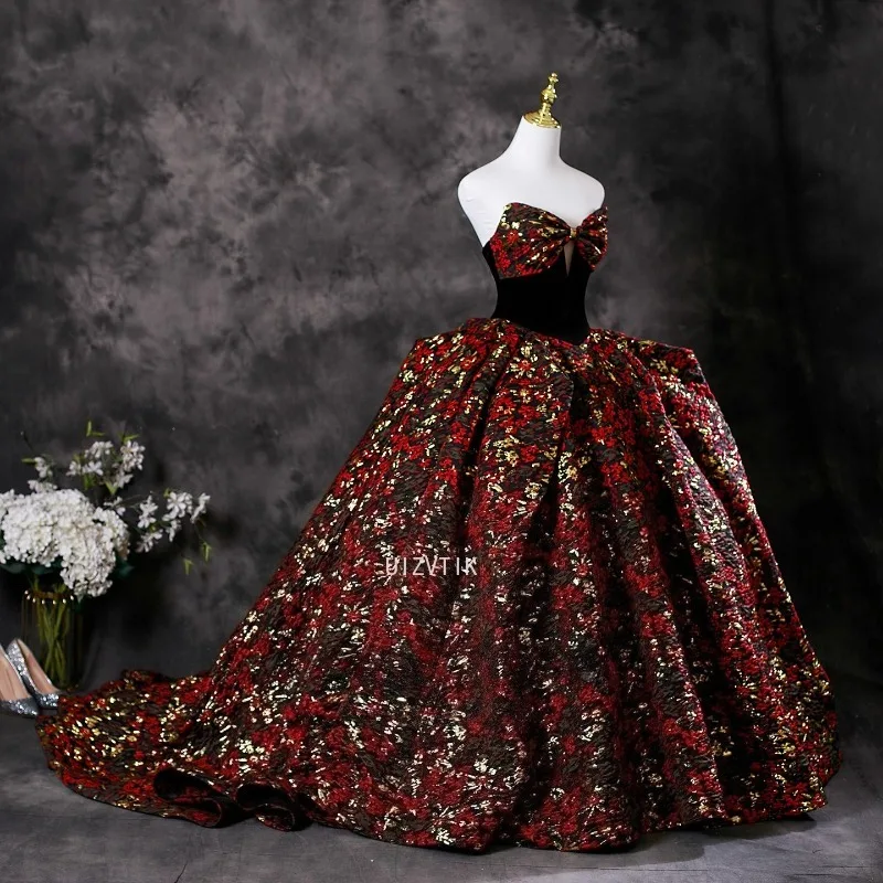 

Luxurious Floral Prom Dress Women Sexy Strapless Bow Long Party Evening Dress Customized Elegant Formal Celebrity Gala Dress