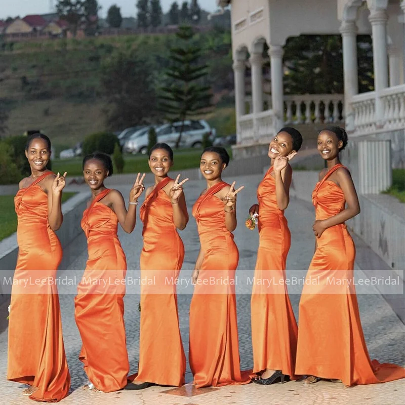 MaryleePatients-Robes de demoiselle d'honneur sirène orange sexy, robes d'Bélées de la mariée en satin, bon marché, une initiée, 2024