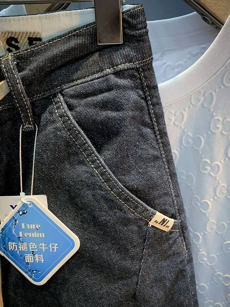 عالية الجودة عادية العصرية العلامة التجارية الرباط الخصر الرجال الدنيم السراويل المطرزة مطاطا سراويل قصيرة 2025 الصيف السراويل المتوسطة #4