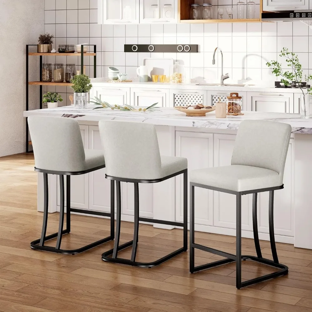 Sophia & William Light Grey Counter Height Bar Stools Set of 3, 24 Inch with Backrest for Kitchen Island, Modern Faux Leather De