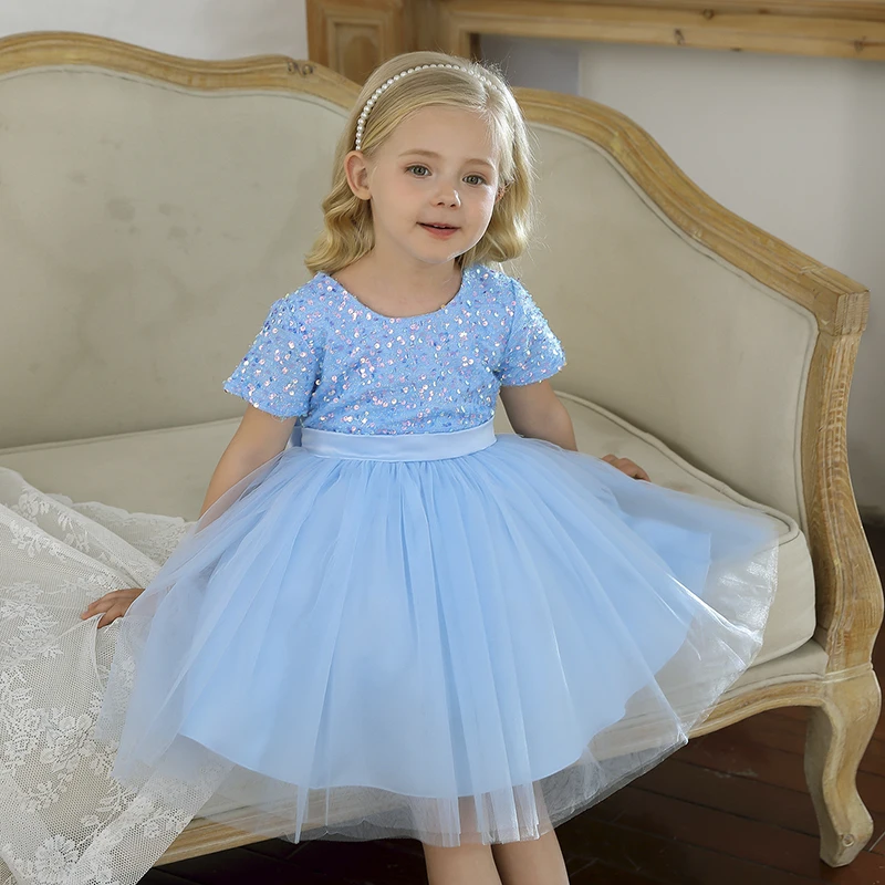 Little Girls Short Sleeves Princess Dresses For Wedding Evening Party Kids Birthday Rose Floral Print Formal Tulle Tutu Vestidos