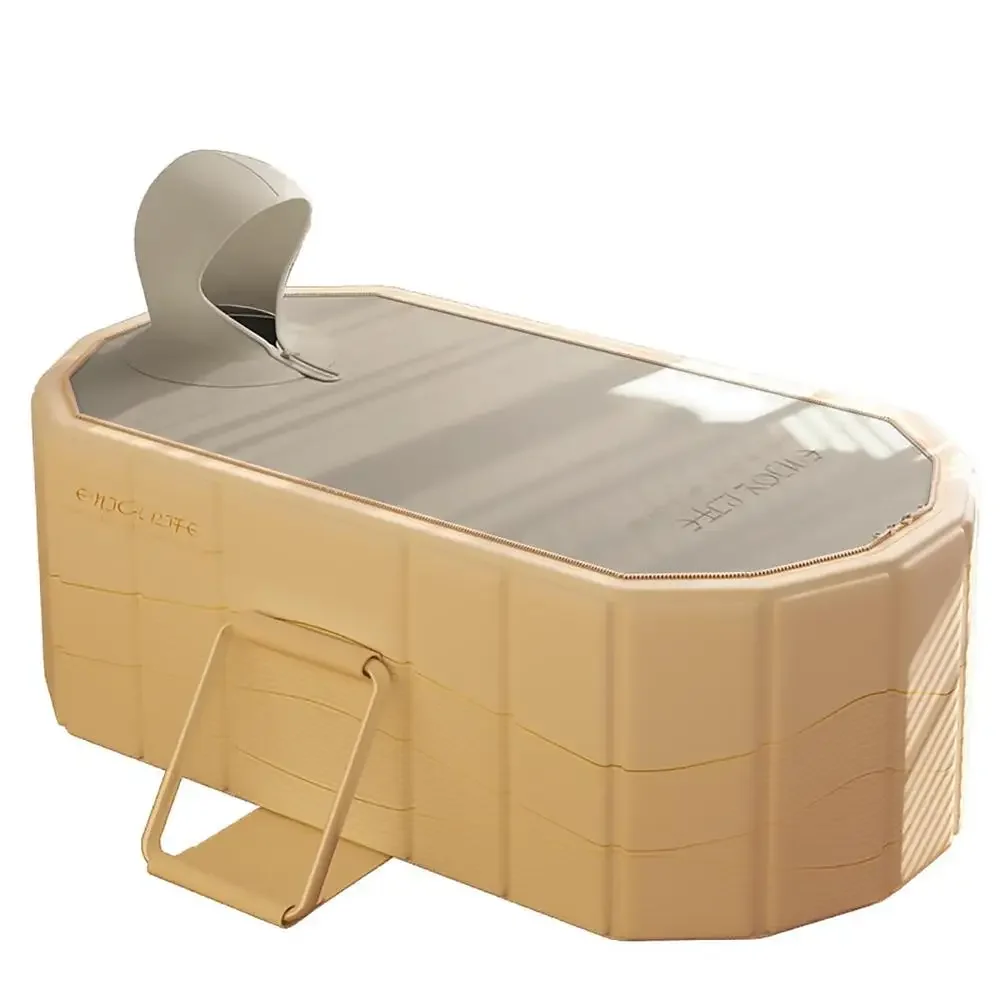 Foldable Standing Bathtub Soaking Spa Non-Inflatable Ice Hot Tub with Sauna Cap