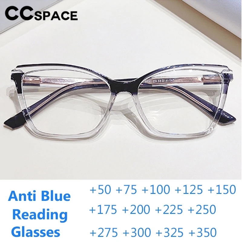 Square Anti Blue Light Reading Glasses Color-blocked TR90 Spring Hinge Resin Presbyopic Eyeglass Custom Diopter +50~+600 #302463