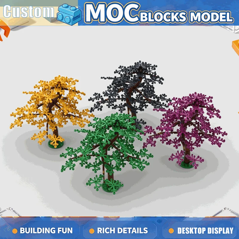 636PCS Colorful Tree MOC Building Blocks Miniature Bonsai Plant Model Set Yellow Green Pink Purple Home Decor DIY Creative Gift