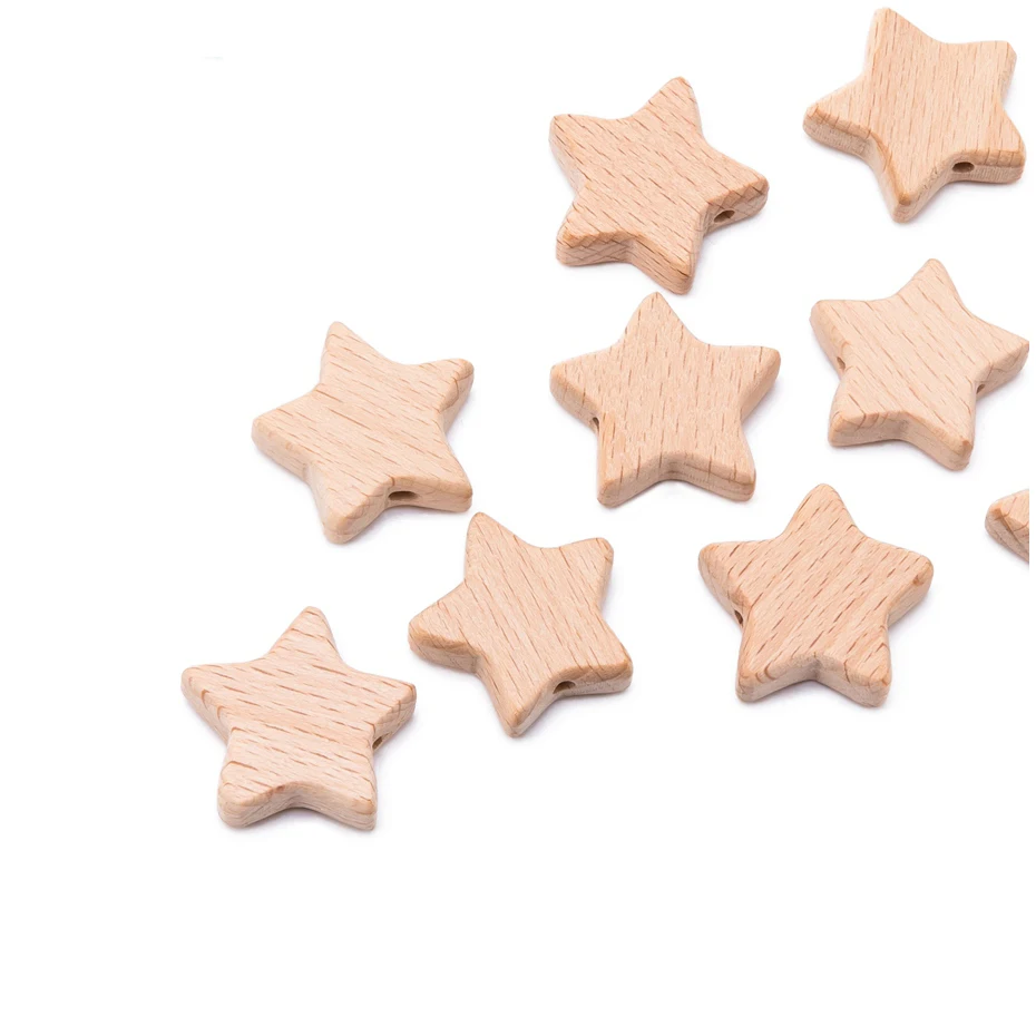 Bopoobo 10Pc Beuken Houten Kralen Bijtring Chewable Ster Vorm Beuken Kralen Bpa Gratis Hout Tandjes Bead Baby Produuct Diy ambachten