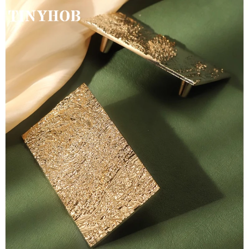 Starry Sky Flash / Solid Brass Gold Rectangular Relief Design Cabinet Handle and Knob Drawer Pulls Bedroom Wardrobe Hardware