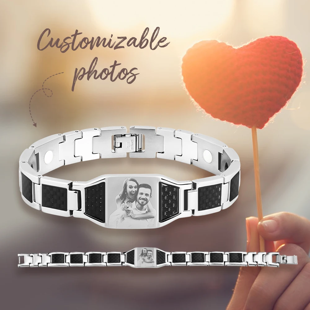 Custom Photo Text Name Men Bracelet Stainless Steel Men Bracelet Personalized Jewelry Gift for your Boyfriend Husband Father