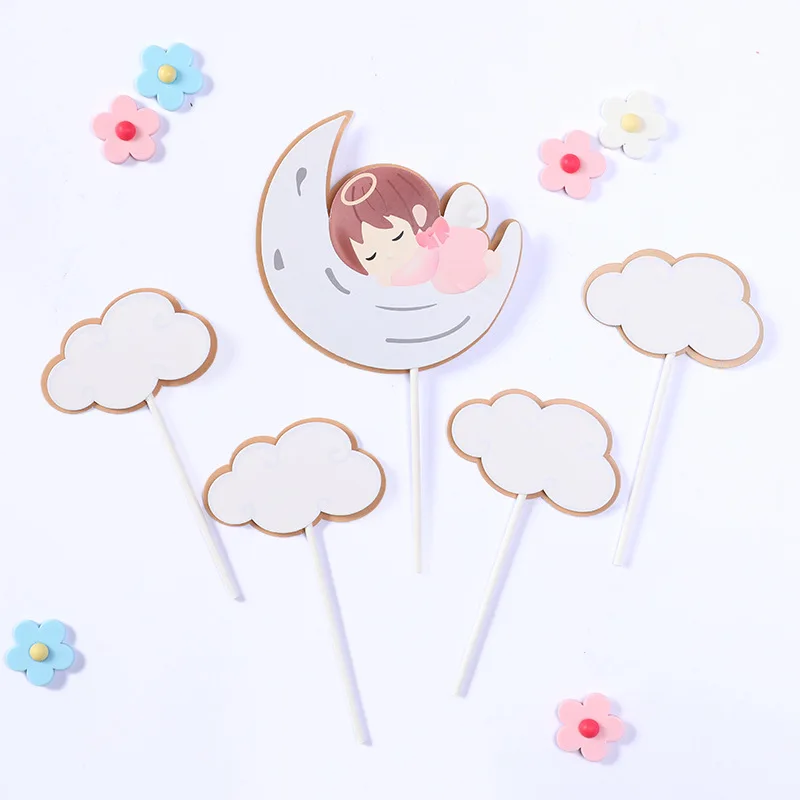 Cake Toppers Glitter DIY Angel moon baby Set Cupcake Topper Cake Flags Kids Boys Birthday Wedding Bride Party Baking Decor New