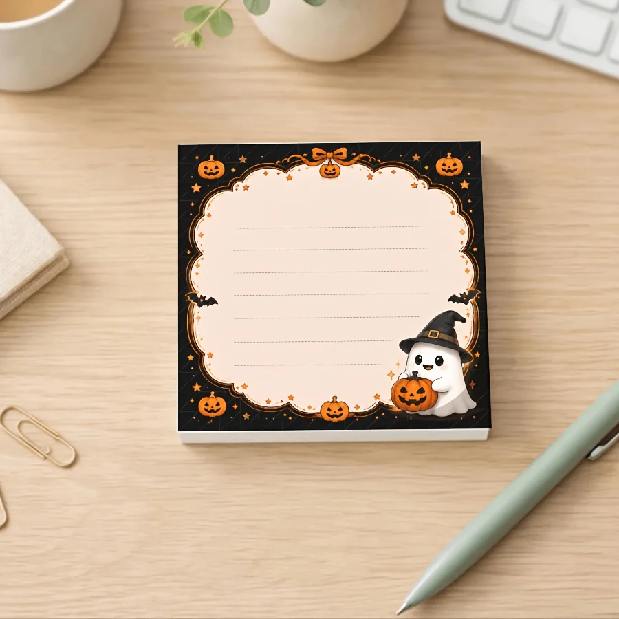 50-page Cute Halloween Lined Sticky Notes Ghost Pumpkin Bat Design Self Adhesive Memo Notepad Desk Stationery