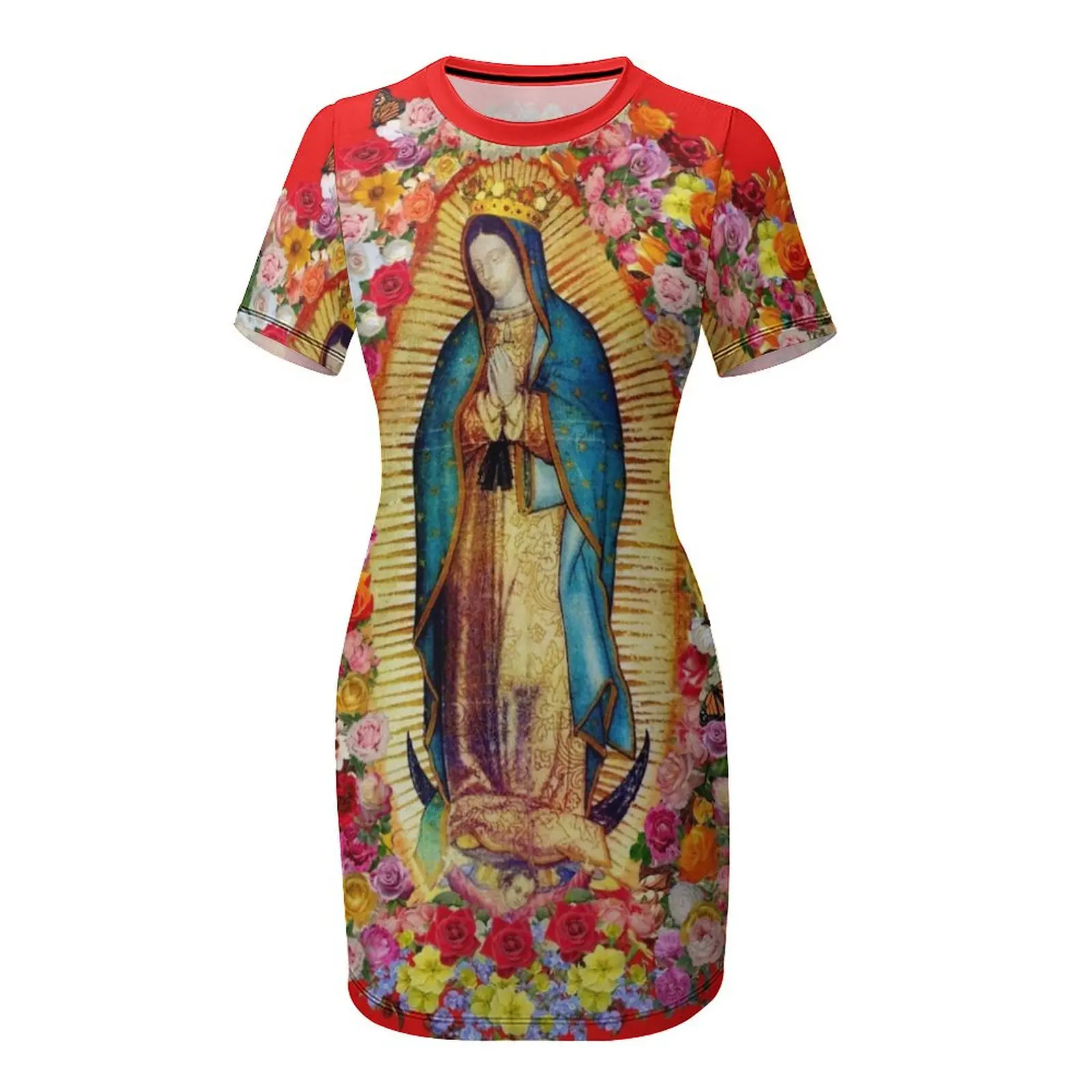 Notre-Dame de Guadalupe mexicaine vierge marie Saint mexique masque catholique robe à manches courtes robe sexy femme robe