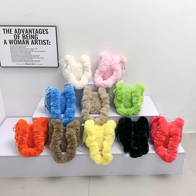 Simple Design Women Soft Plush Female Luxury Designer Winter Ladies Clutch Purse Handbag Cute Fashion Party For Underarm Bag