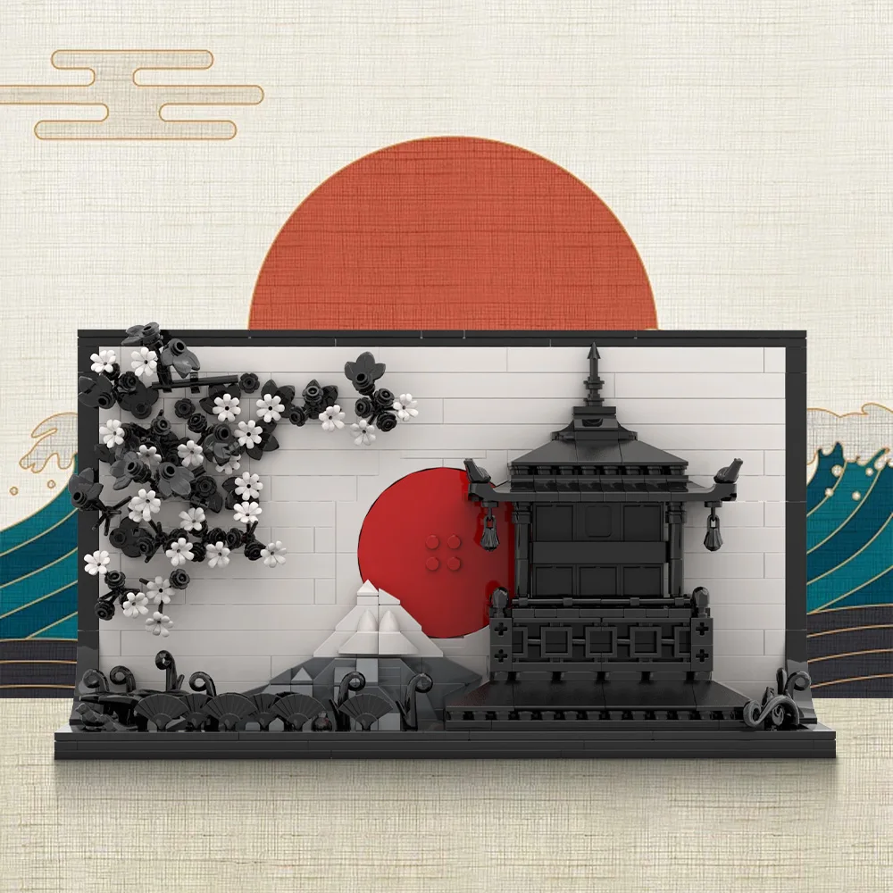 MOC Japanese Art 3D Paintings Building Blocks Model Japan City Street View 3D Sakura Art Photo Frame Bricks Assembly Toys Gifts
