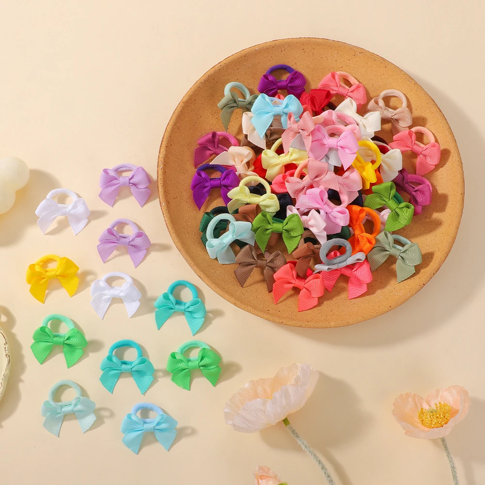 20/60Pcs Cute Bows Hair Rope Rubber Bands for Little Girls Sweet Elastic Headdress Candy Color Boutique Hairbands Set
