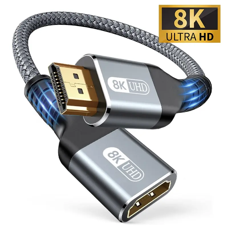 HDMI 2.1 8K kabel męski na żeński rozszerzenie HDMI pleciony sznur 8K @ 60Hz 4K @ 240Hz przedłużacz Adapter do Roku TV PS5 HDTV blu-ray