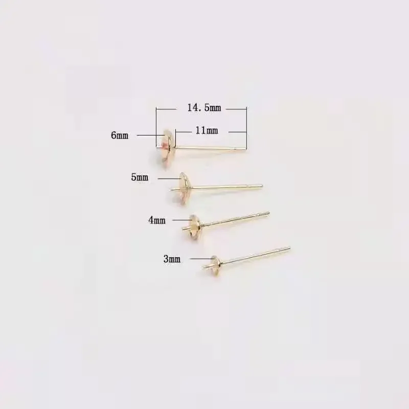 30 Chiếc Bằng Đồng Mạ Vàng 18K Trống Bông Tai Ngọc Trai Cốc Đinh Nhọn Đế Chân Tròn Cabochon Khay Cài Đặt Cho DIY bông Tai Trang Sức Làm