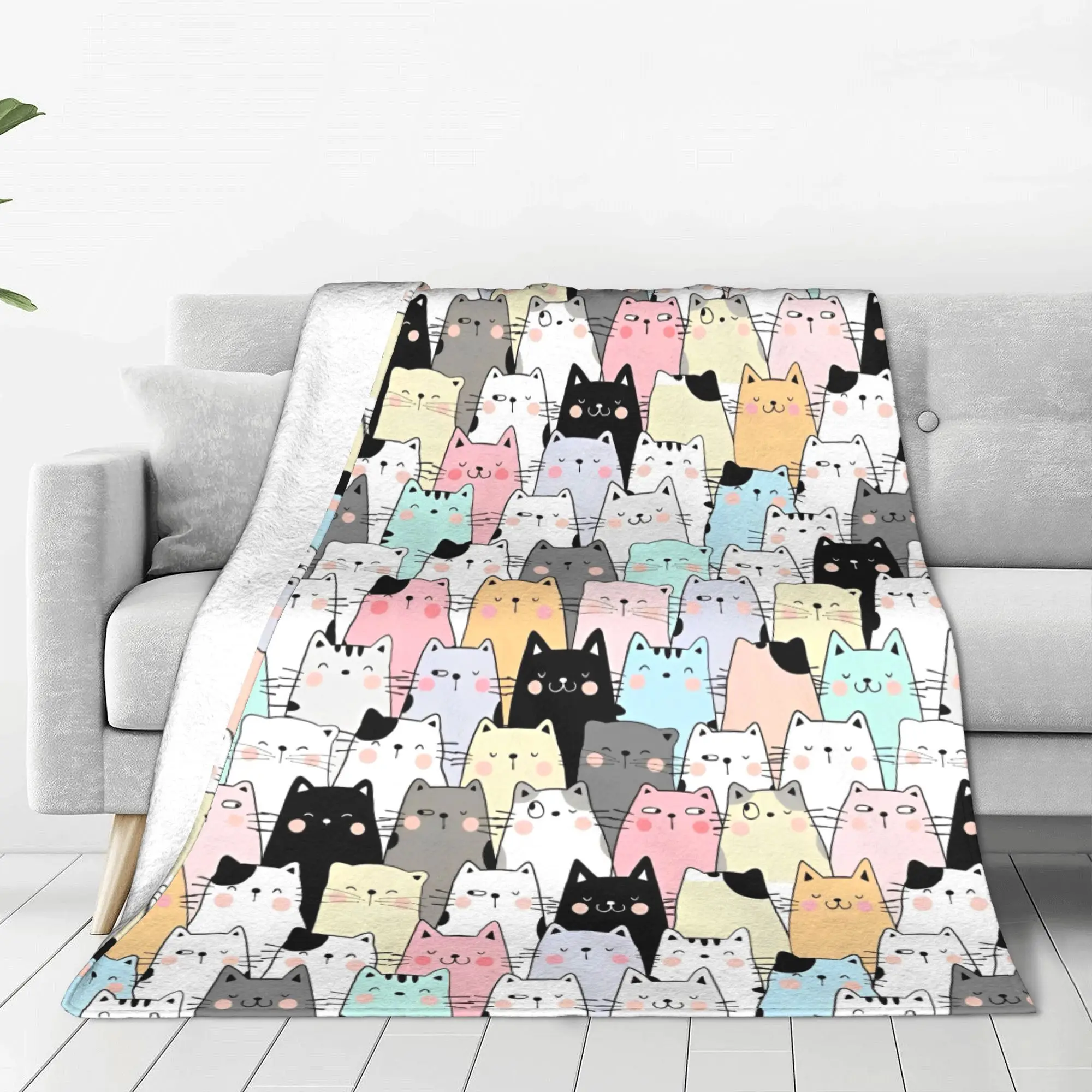 Cute Cat Collage Flannel Blankets  Awesome Throw Blankets for Home Hotel Sofa  200x150cm Plush Thin Quilt