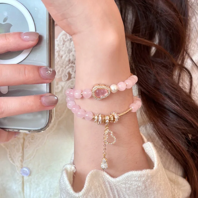 

Браслет Pink Beauty из натурального розового кристалла и аметиста с двойным кругом, легкий люкс, с цирконами, милый браслет-нить для женщин, подарки-украшения
