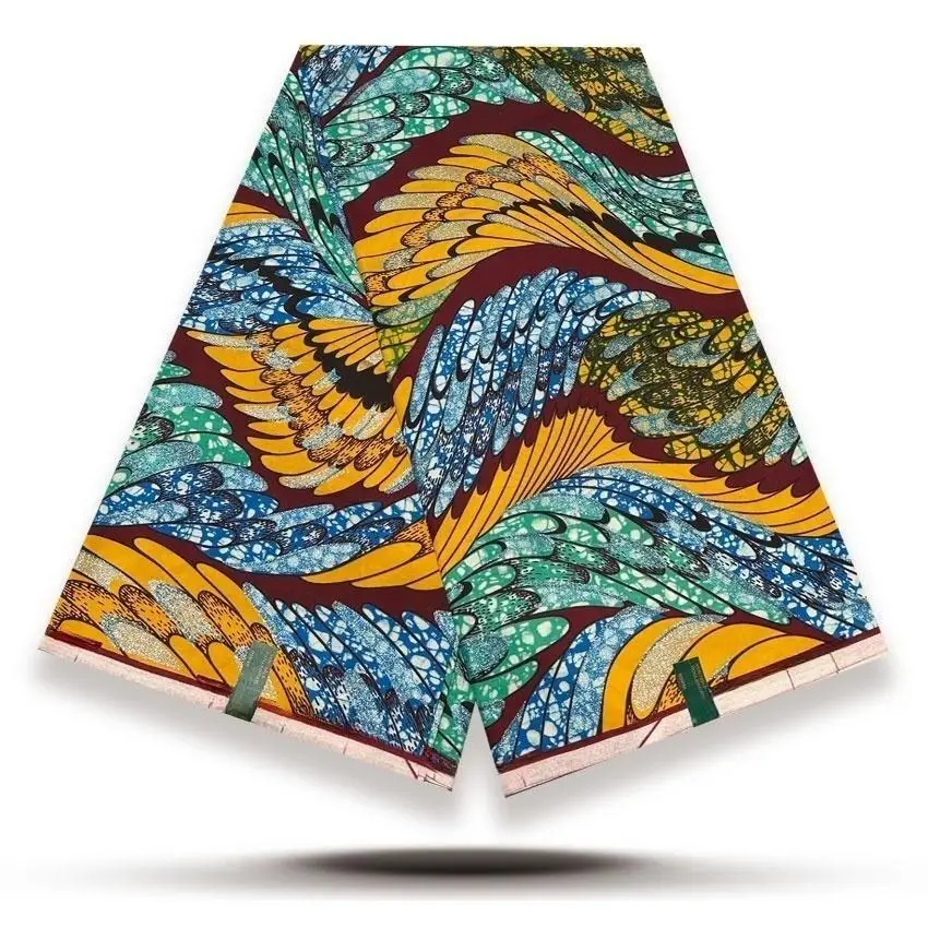 

Новая высококачественная мягкая африканская золотистая восковая ткань, 6 ярдов, Гана, Анкара, восковая ткань, 100% хлопок, воск батика для женского платья Y5-1223-2