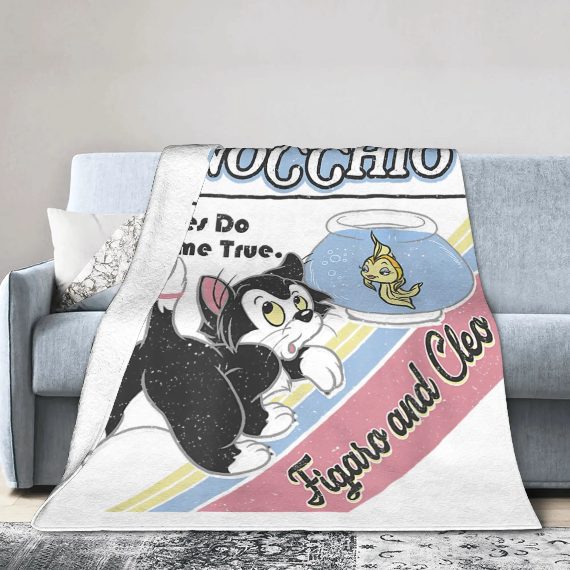 Pinocho Wishes Do Come True Manta Figaro Cleo Lana Novedad Manta cálida para cama Sofá Otoño/Invierno al aire libre