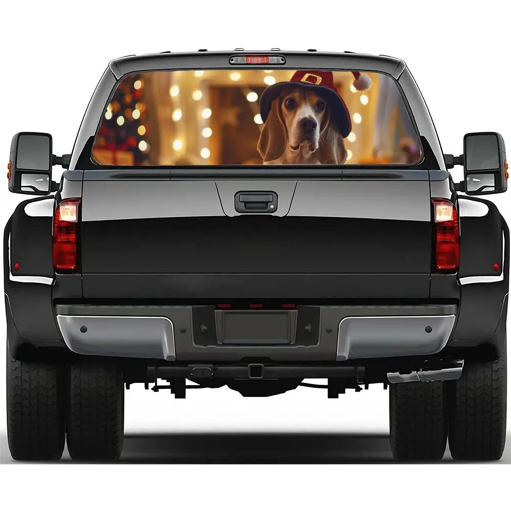 

Dogs Wearing Christmas Hats Car Rear Windshield Sticker Truck Window See Through Perforated Back Window Vinyl Decal Decoration