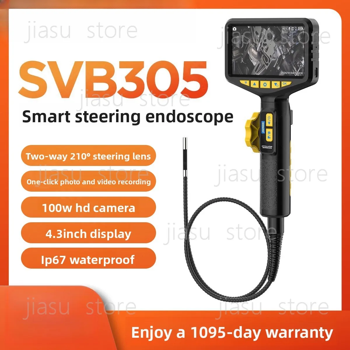 AUTOOL SVB305 Smart Articulating Borescope, Two-Way 210° Ultra-Wide Angle, HD Waterproof Large Screen Display