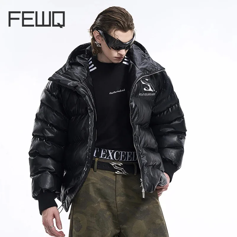 FEWQ Irregular Design Hooded Padded Jacket Men Wear Autumn Winter Down Cotton Thick Hooded Cotton Jackets New Stylish 24E5638