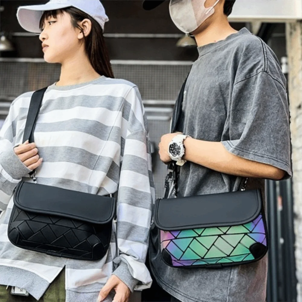 

Protable PU Grid Shoulder Bag Colorful Multi-function Men Crossbody Bag Large Capacity Waterproof Men Chest Bag Outdoor
