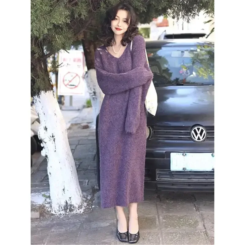 Knitted Dress for Women with Autumn 2023 New Women's Clothing High-end Feeling French Retro Cold Style Bottom Long Skirt