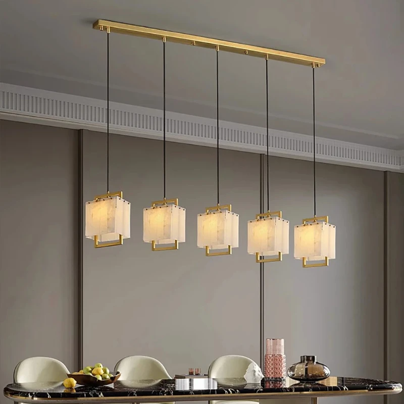

Customizable Chandelier Pendant Lamp Ceiling Light Dimmable Three Single head Marble Long rod Brass for Hotel Villa Restaurant