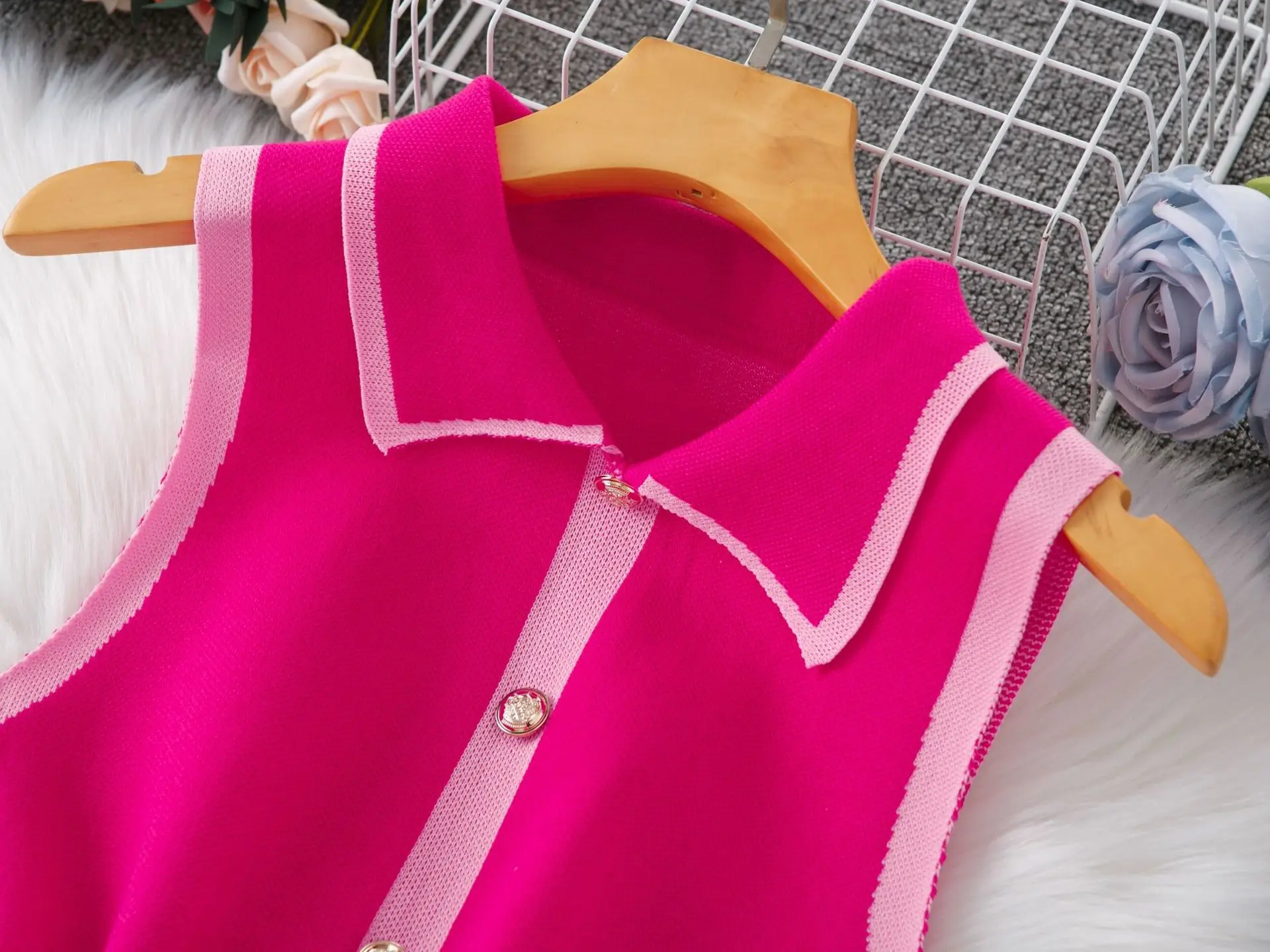 Mid Length Dress Women Knitted Mini Dresses A Line Vestidos Knit Vest Streetwear Polo Neck Sleeveless Elegant Splice Y2k