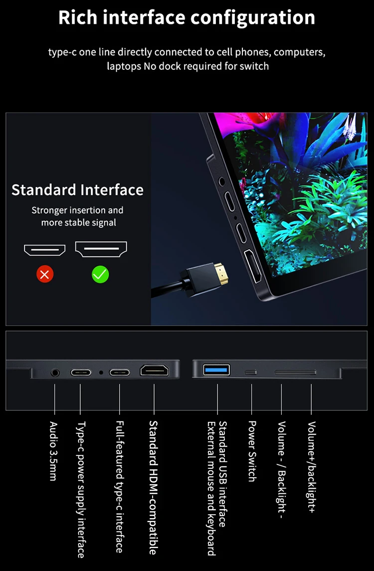 13,3 Zoll 4K OLED Touchscreen Tragbarer Monitor 3840*2160 mit Typ-C HDMI-kompatibel für Handy PC Laptop Gaming Monitor – Detail 15