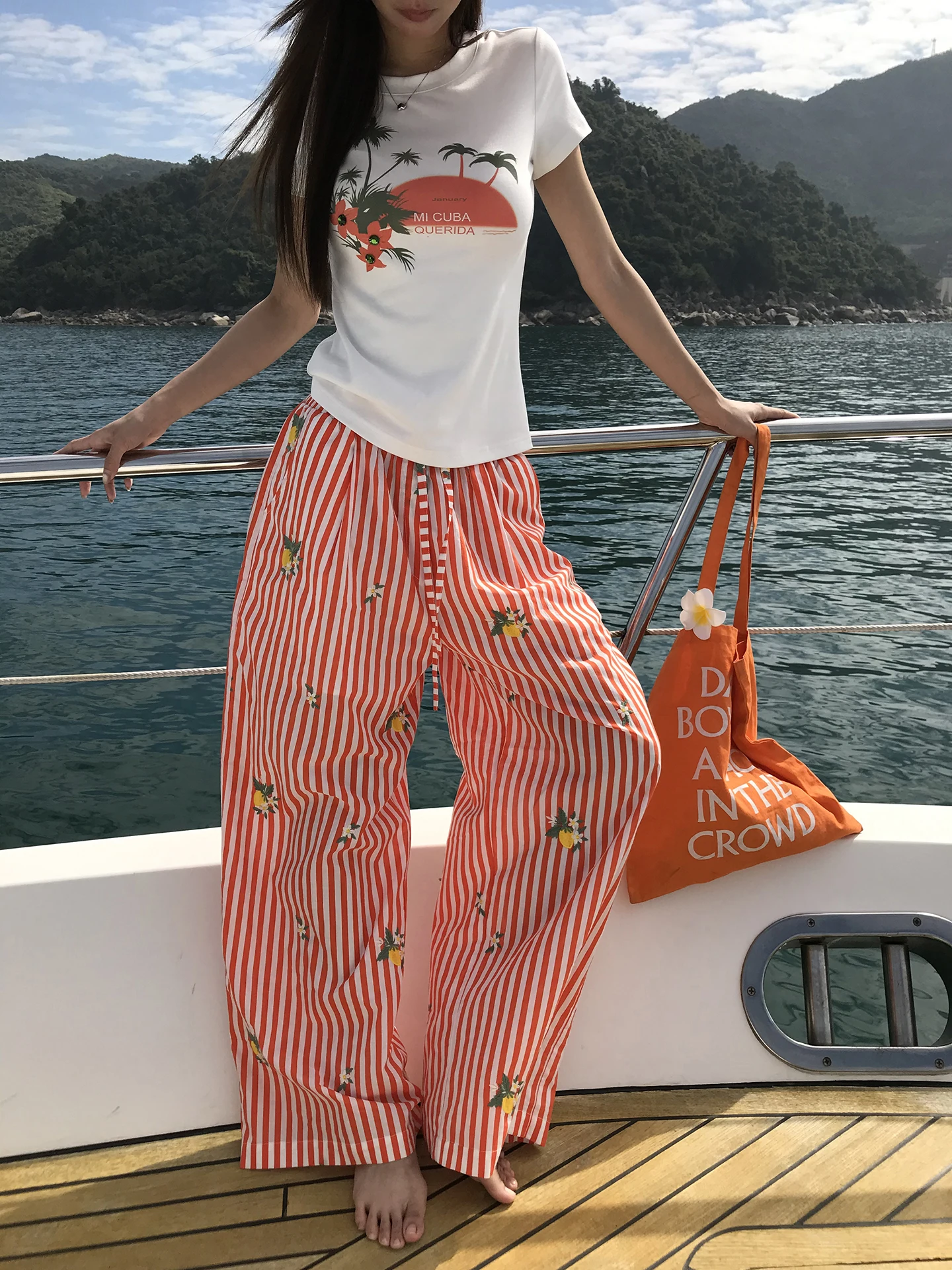 Pure Cotton Wide Leg Pants Women's Casual Striped Loose Lazy Style Summer 2026 New Arrival Comfortable Straight Cut Trousers