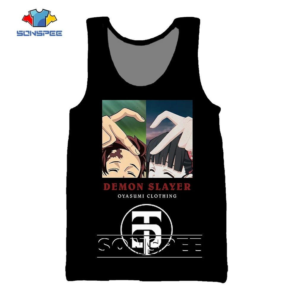 SONSPEE Hot Japanese Anime Demon Slayer 3D Printing Summer Sleeveless Vest Hip-hop Sports Harajuku Cartoon Graphic Tank Top