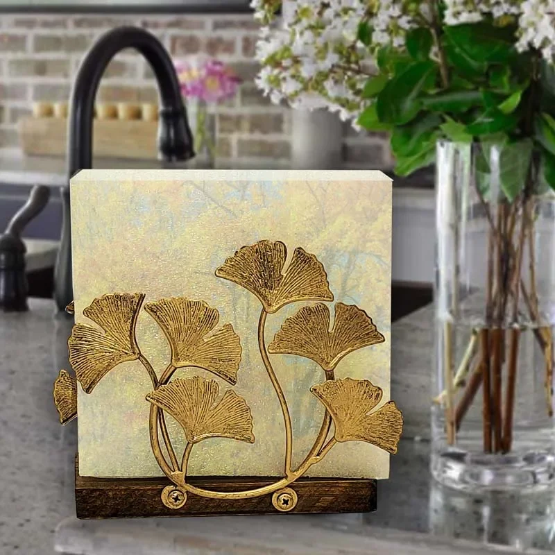 Desktop Retro Aesthetic Napkin Holders Leaf Metal and Wood Portable Toilet Paper Holders Handkerchief Box Tissue Box Home Decor