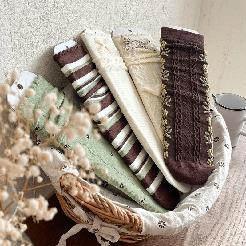 1 3 5 Pairs Womens Seamless Slouch Socks Retro Japanese Styl