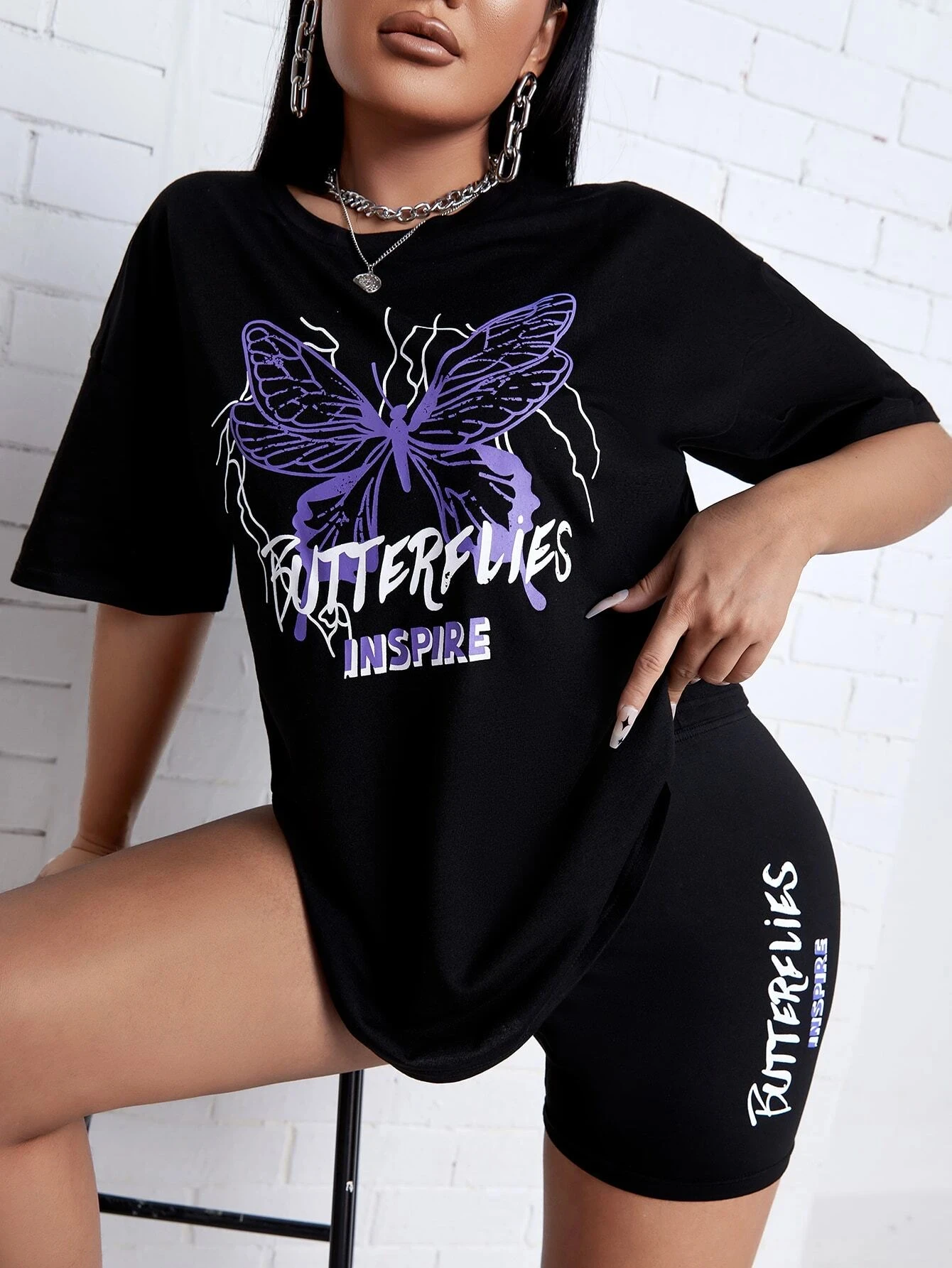 

Butterfly Printing Women Cotton T Shirts New Two Piece Set Casual Fashion Short Sets Summer Comfortable Loose Basic Shirt Shorts